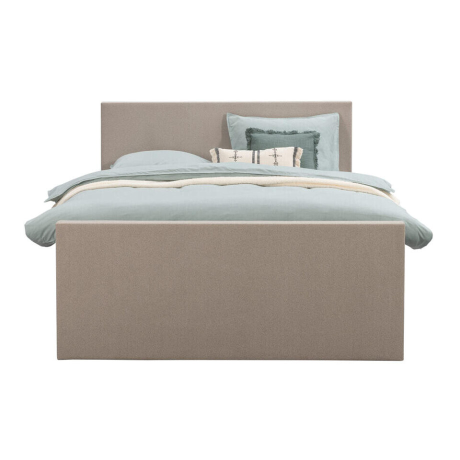 Leen Bakker - Boxspring Met Voetbord Liv Egaal - 160x200 Cm - Vierkante Poot - Stof - Beige afbeelding 1