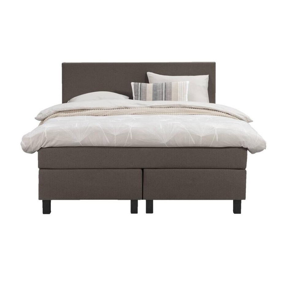 Leen Bakker - Boxspring Liv Egaal - Donker - 140x200 Cm - Vierkante Poot - Stof - Bruin afbeelding 1