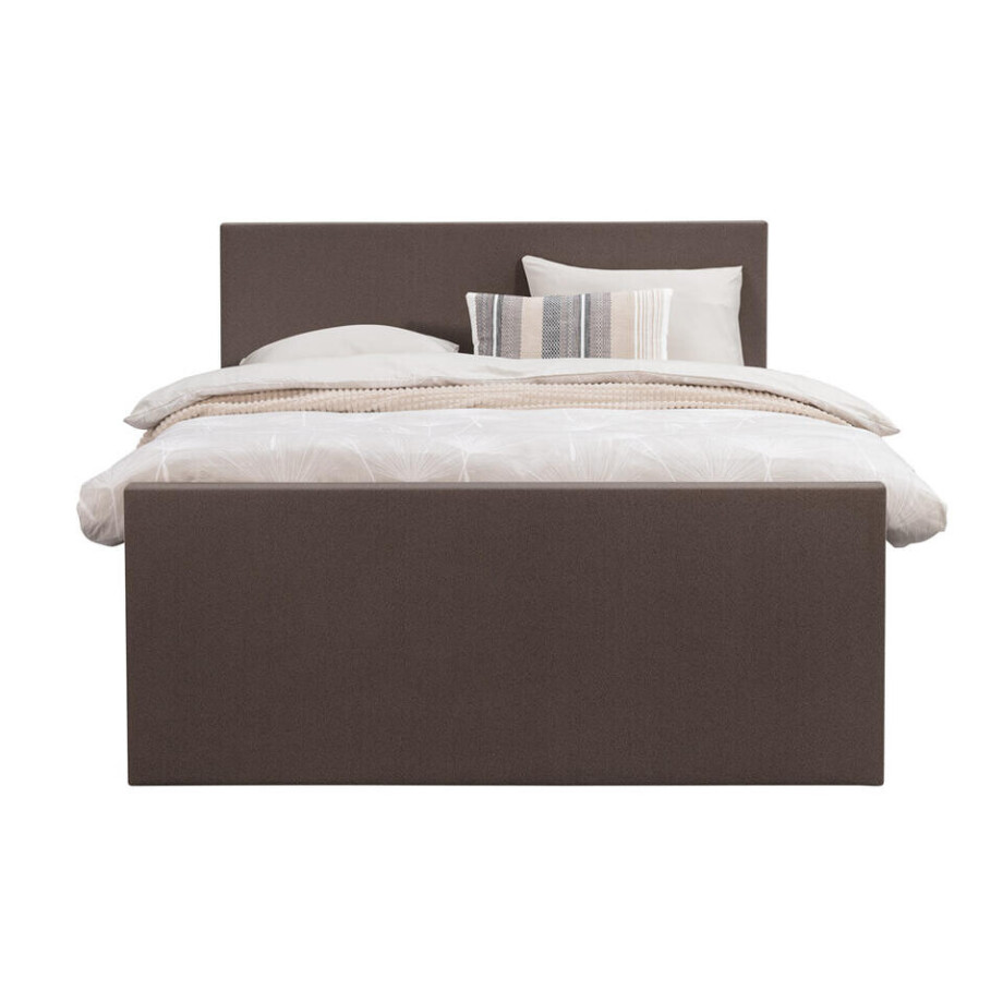 Leen Bakker - Boxspring Met Voetbord Liv Egaal - Donker - 160x200 Cm - Slanke Poot - Stof - Bruin Leen Bakker - Boxspring Met Voetbord Liv Egaal - Donker - 160x200 Cm - Slanke Poot - Stof - Bruin afbeelding 1