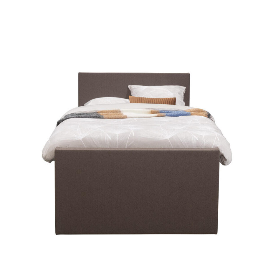 Leen Bakker - Boxspring Met Opbergruimte En Voetbord Liv Egaal - Donker - 120x200cm - Stof - Bruin Leen Bakker - Boxspring Met Opbergruimte En Voetbord Liv Egaal - Donker - 120x200cm - Stof - Bruin afbeelding 1