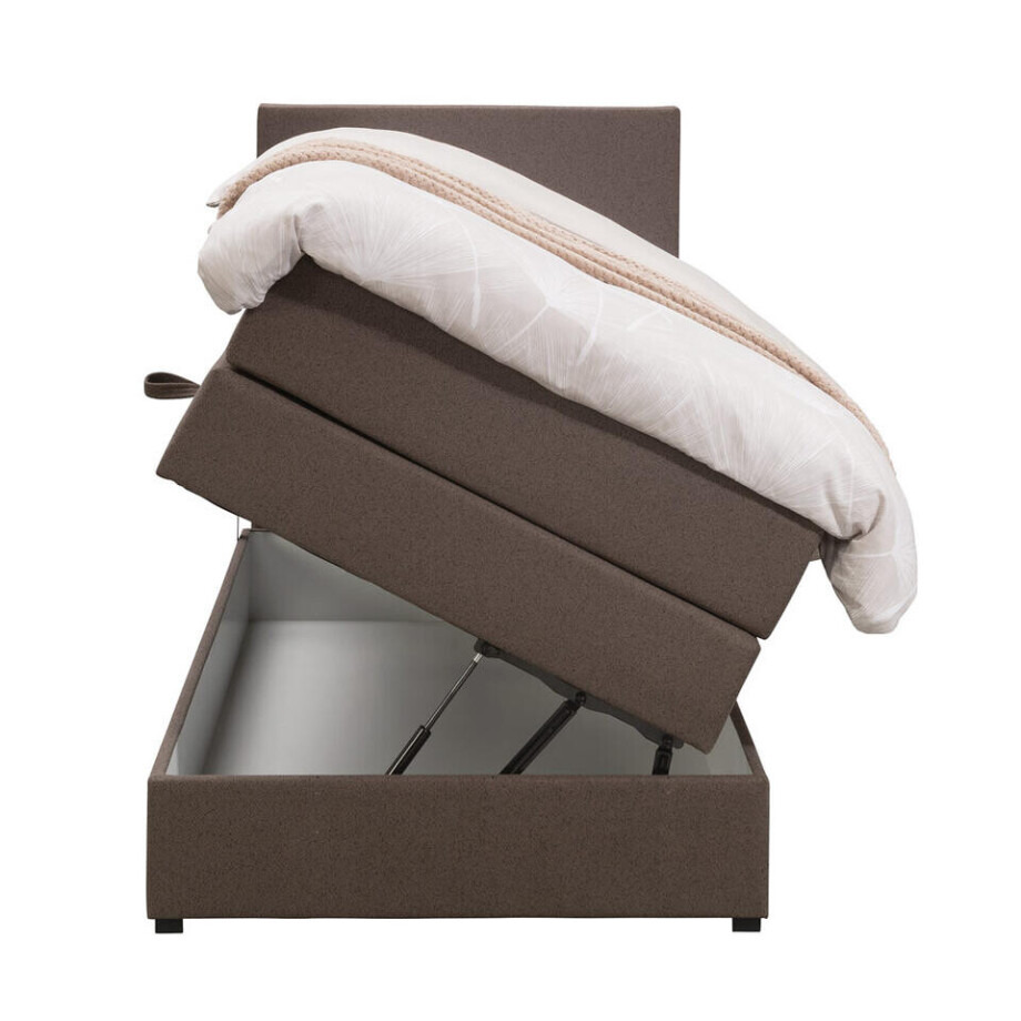 Leen Bakker - Boxspring Met Opbergruimte Liv Egaal - Donker - 90x200 Cm - Stof - Bruin Leen Bakker - Boxspring Met Opbergruimte Liv Egaal - Donker - 90x200 Cm - Stof - Bruin afbeelding 1
