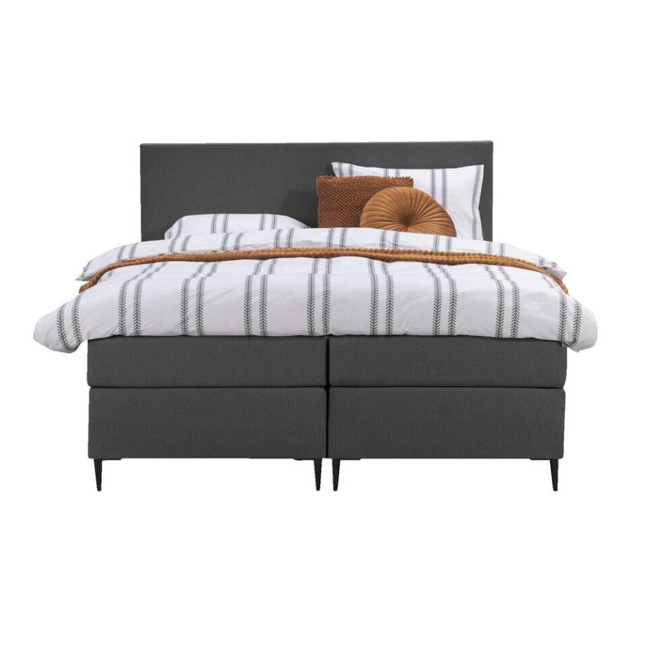 Leen Bakker - Boxspring Liv Egaal - Antraciet - 160x200 Cm - Slanke Poot - Stof - Grijs Leen Bakker - Boxspring Liv Egaal - Antraciet - 160x200 Cm - Slanke Poot - Stof - Grijs afbeelding 1