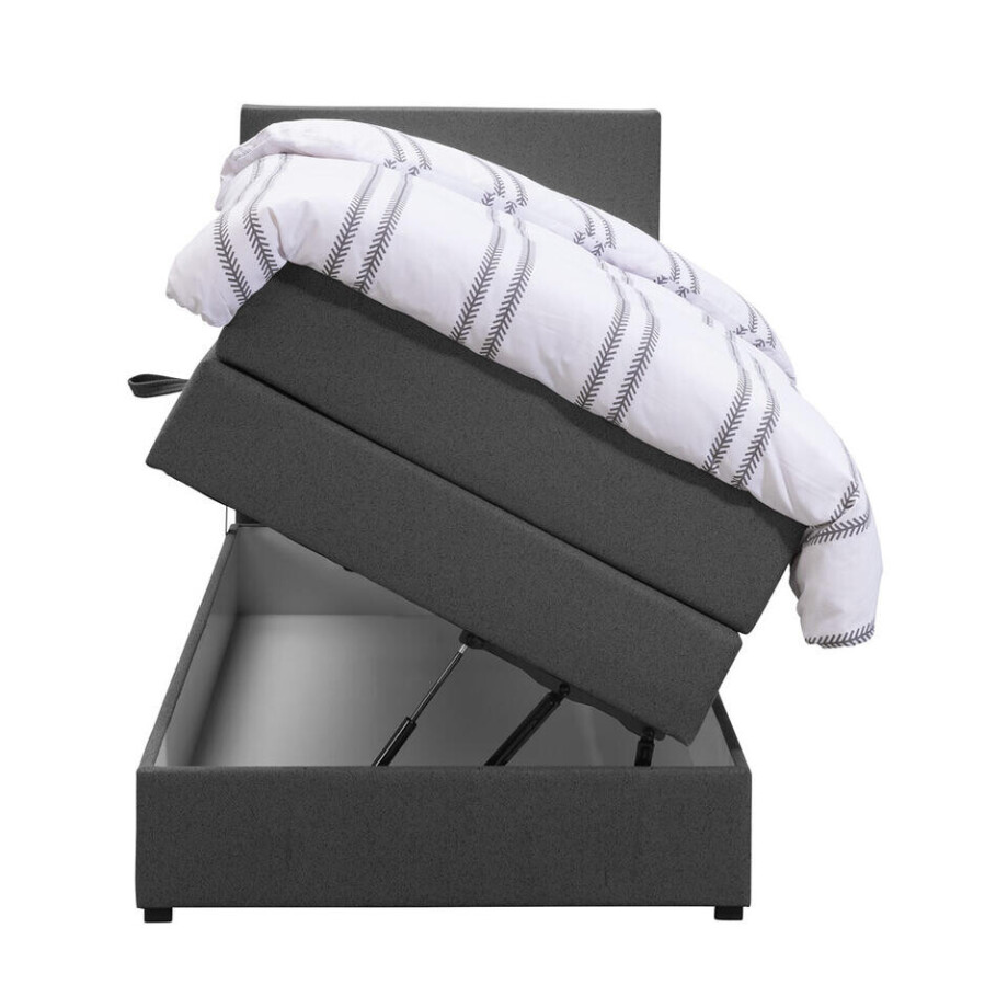 Leen Bakker - Boxspring Met Opbergruimte Liv Egaal - Antraciet - 90x200 Cm - Stof - Grijs afbeelding 1