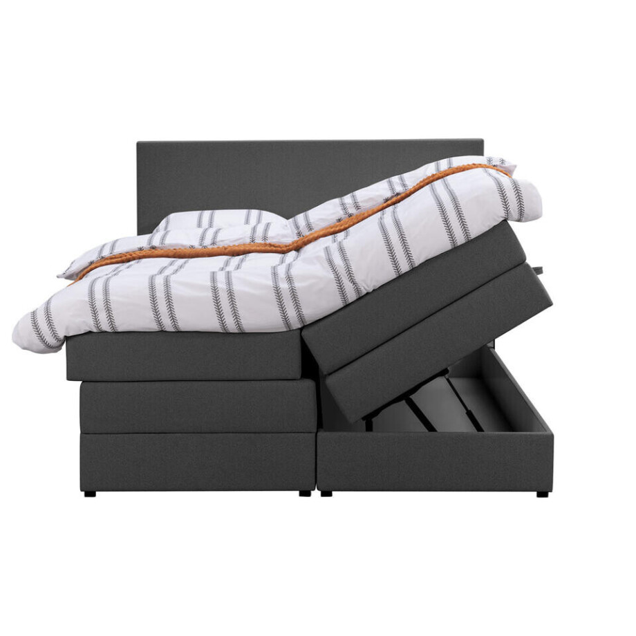 Leen Bakker - Boxspring Met Opbergruimte Liv Egaal - Antraciet - 180x200 Cm - Stof - Grijs afbeelding 1