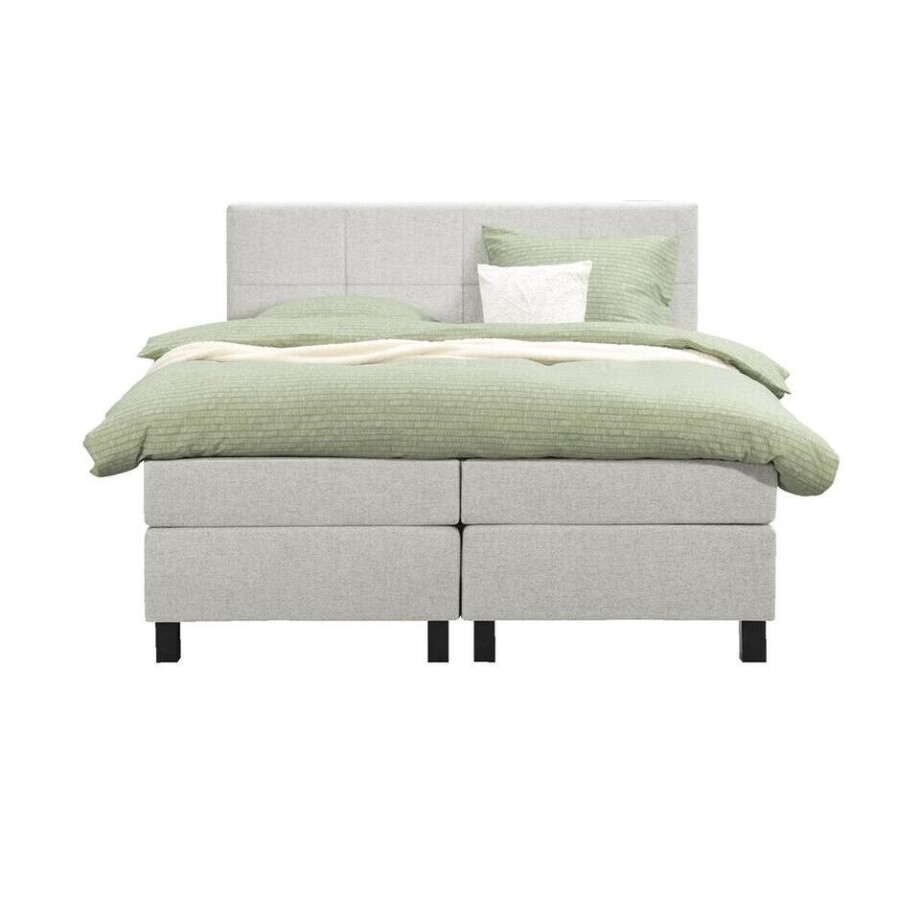 Leen Bakker - Boxspring Liv Geblokt - Ecru - 160x200 Cm - Vierkante Poot - Stof - Crème Leen Bakker - Boxspring Liv Geblokt - Ecru - 160x200 Cm - Vierkante Poot - Stof - Crème afbeelding 1