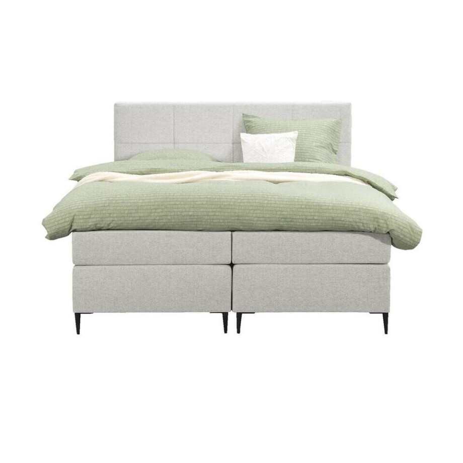 Leen Bakker - Boxspring Liv Geblokt - Ecru - 160x200 Cm - Slanke Poot - Stof - Crème Leen Bakker - Boxspring Liv Geblokt - Ecru - 160x200 Cm - Slanke Poot - Stof - Crème afbeelding 1