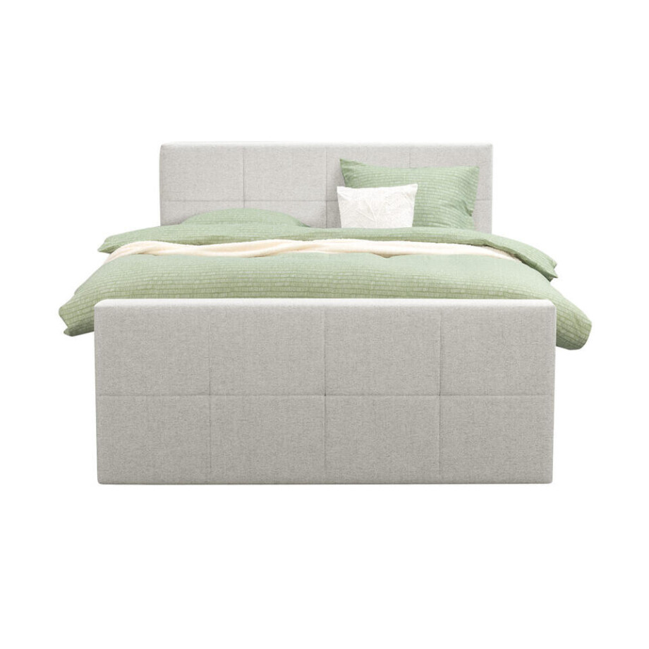 Leen Bakker - Boxspring Met Voetbord Liv Geblokt - Ecru - 140x200 Cm - Ronde Poot - Stof - Crème Leen Bakker - Boxspring Met Voetbord Liv Geblokt - Ecru - 140x200 Cm - Ronde Poot - Stof - Crème afbeelding 1