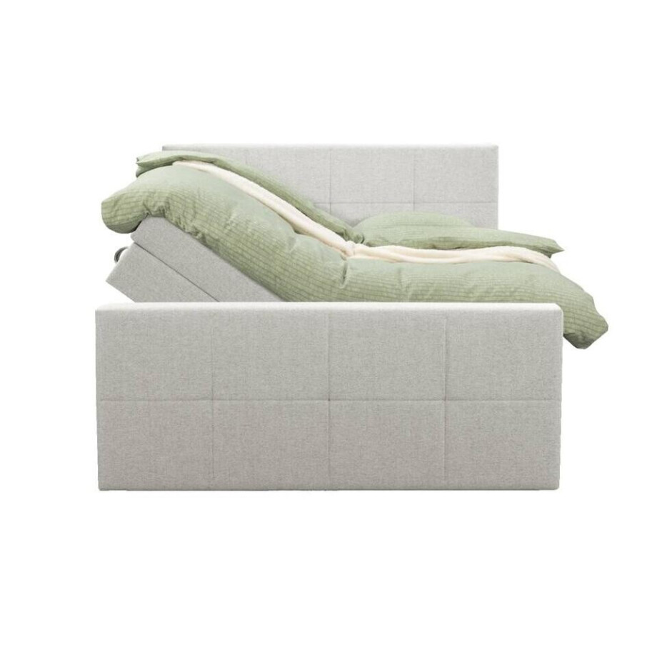 Leen Bakker - Boxspring Met Opbergruimte En Voetbord Liv Geblokt - Ecru - 160x200cm - Stof - Crème Leen Bakker - Boxspring Met Opbergruimte En Voetbord Liv Geblokt - Ecru - 160x200cm - Stof - Crème afbeelding 1
