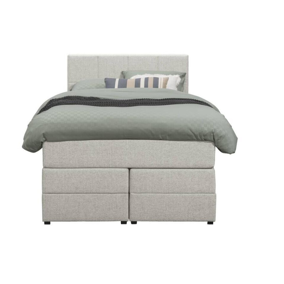 Leen Bakker - Boxspring Met Opbergruimte Liv Geblokt - Ecru - 120x200 Cm - Stof - Crème Leen Bakker - Boxspring Met Opbergruimte Liv Geblokt - Ecru - 120x200 Cm - Stof - Crème afbeelding 1