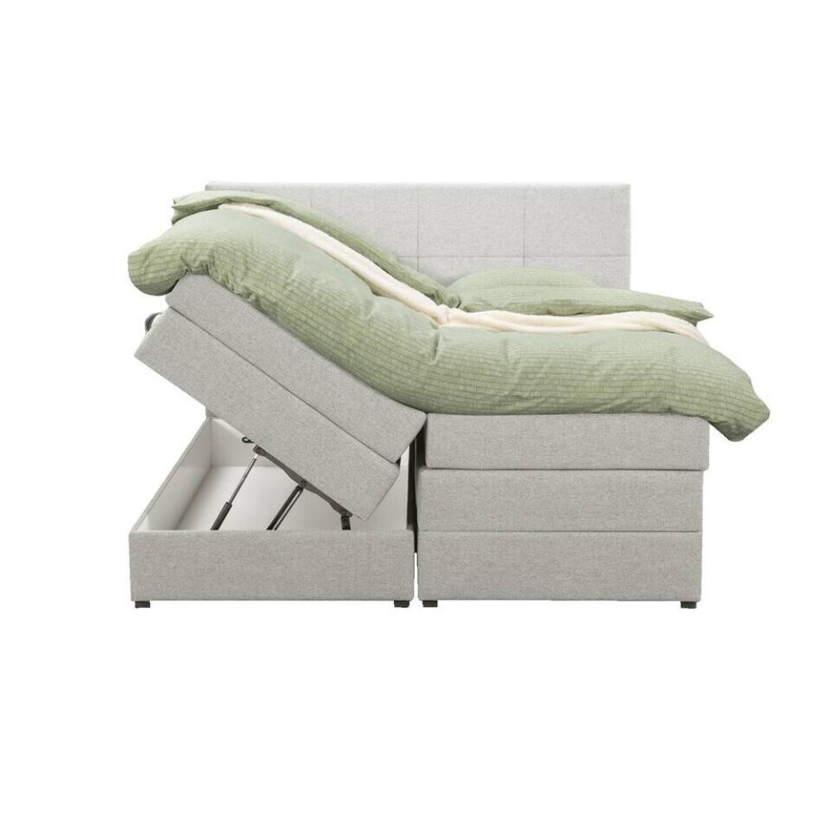 Leen Bakker - Boxspring Met Opbergruimte Liv Geblokt - Ecru - 160x200 Cm - Stof - Crème Leen Bakker - Boxspring Met Opbergruimte Liv Geblokt - Ecru - 160x200 Cm - Stof - Crème afbeelding 1