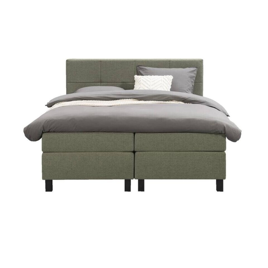 Leen Bakker - Boxspring Liv Geblokt - 180x200 Cm - Vierkante Poot - Stof - Groen afbeelding 1