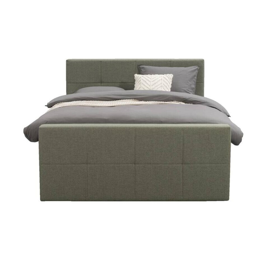 Leen Bakker - Boxspring Met Voetbord Liv Geblokt - 160x200 Cm - Ronde Poot - Stof - Groen Leen Bakker - Boxspring Met Voetbord Liv Geblokt - 160x200 Cm - Ronde Poot - Stof - Groen afbeelding 1