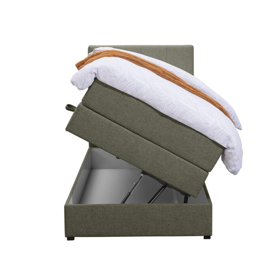 Leen Bakker - Boxspring Met Opbergruimte Liv Geblokt - 90x200 Cm - Stof - Groen Leen Bakker - Boxspring Met Opbergruimte Liv Geblokt - 90x200 Cm - Stof - Groen afbeelding 1