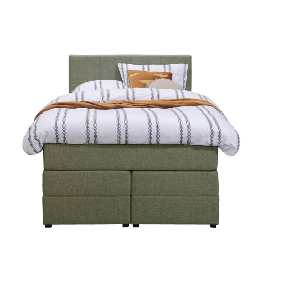 Leen Bakker - Boxspring Met Opbergruimte Liv Geblokt - 120x200 Cm - Stof - Groen Leen Bakker - Boxspring Met Opbergruimte Liv Geblokt - 120x200 Cm - Stof - Groen afbeelding 1