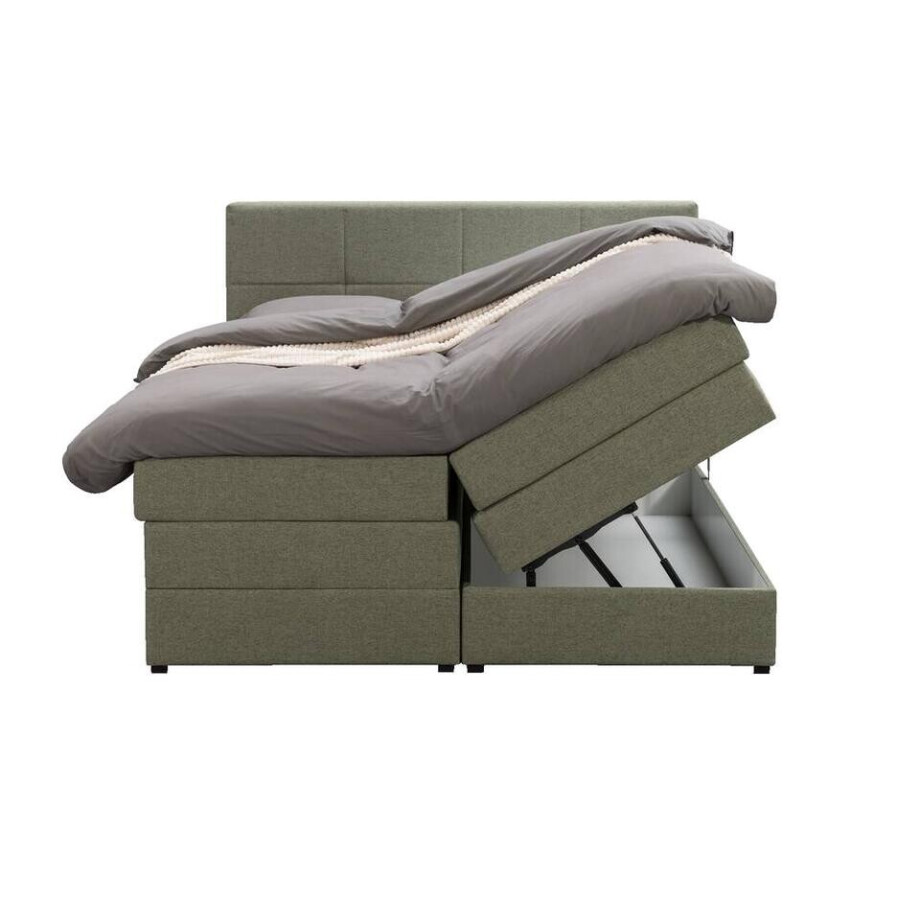Leen Bakker - Boxspring Met Opbergruimte Liv Geblokt - 140x200 Cm - Stof - Groen Leen Bakker - Boxspring Met Opbergruimte Liv Geblokt - 140x200 Cm - Stof - Groen afbeelding 1