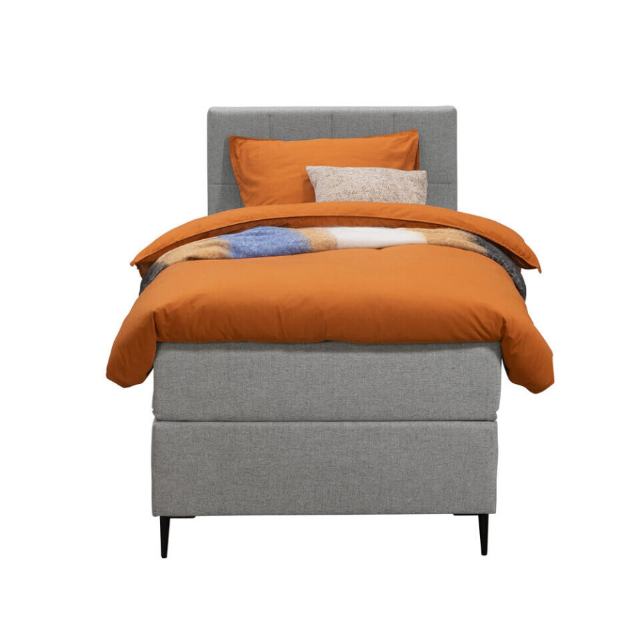 Leen Bakker - Boxspring Liv Geblokt - Licht - 90x200 Cm - Slanke Poot - Stof - Grijs Leen Bakker - Boxspring Liv Geblokt - Licht - 90x200 Cm - Slanke Poot - Stof - Grijs afbeelding 1