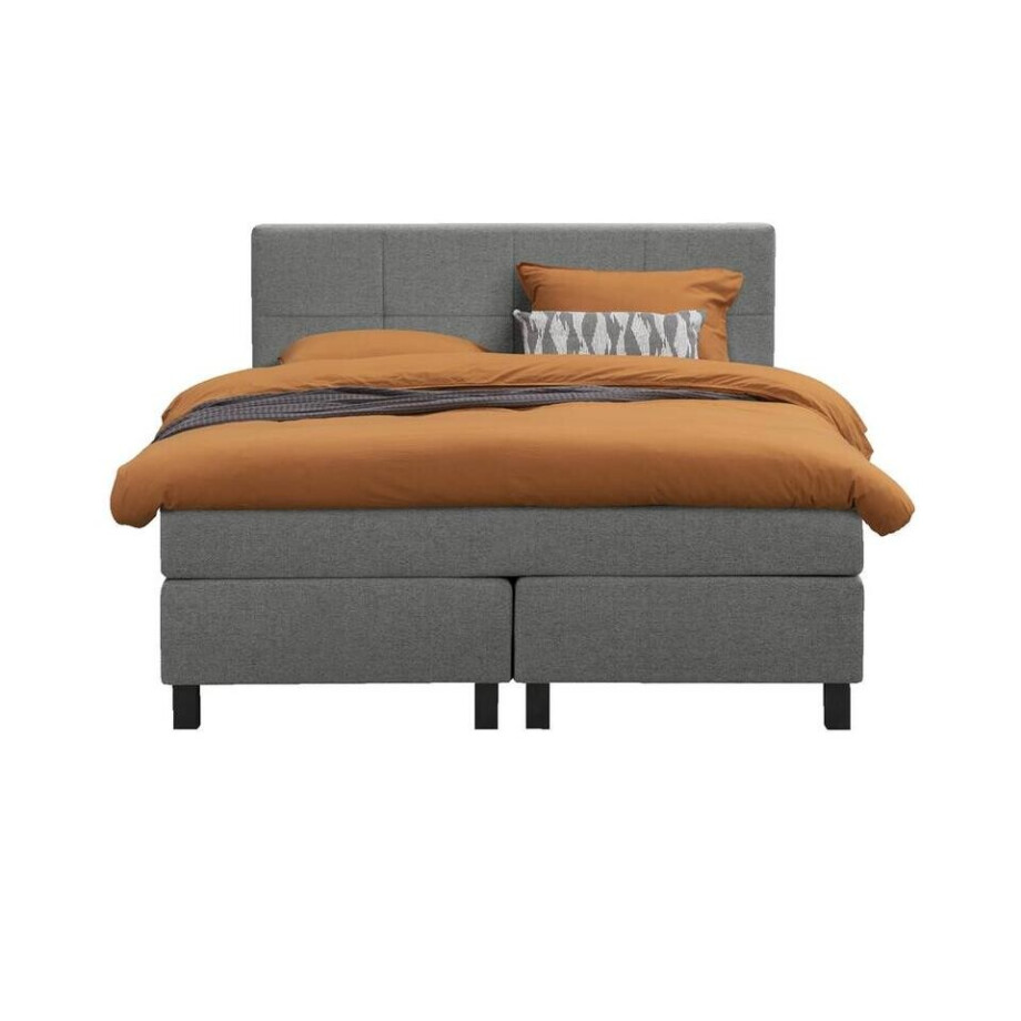 Leen Bakker - Boxspring Liv Geblokt - Licht - 140x200 Cm - Vierkante Poot - Stof - Grijs afbeelding 1