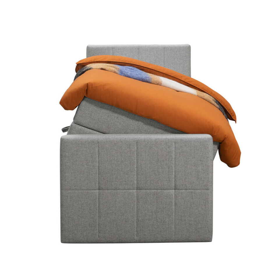 Leen Bakker - Boxspring Met Opbergruimte En Voetbord Liv Geblokt - Licht - 90x200cm - Stof - Grijs afbeelding 1