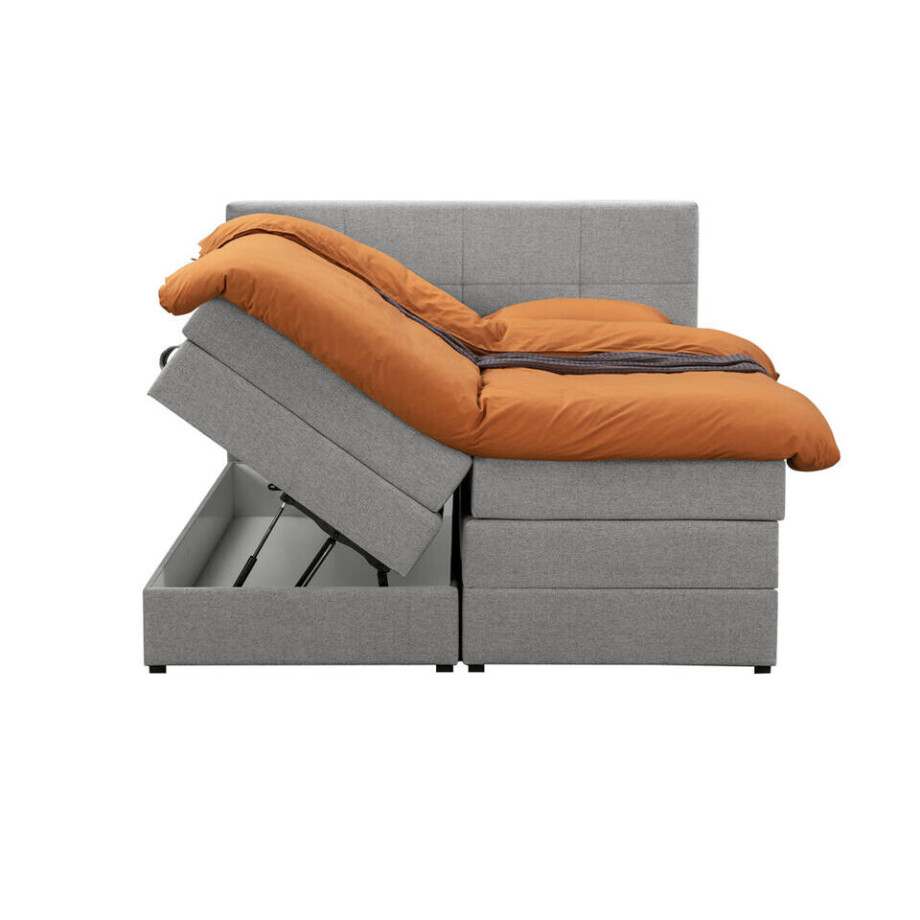 Leen Bakker - Boxspring Met Opbergruimte Liv Geblokt - Licht - 160x200 Cm - Stof - Grijs Leen Bakker - Boxspring Met Opbergruimte Liv Geblokt - Licht - 160x200 Cm - Stof - Grijs afbeelding 1