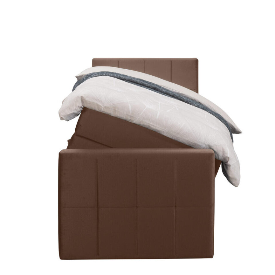 Leen Bakker - Boxspring Met Opbergruimte En Voetbord Liv Geblokt - 90x200cm - Stof/Velvet - Bruin Leen Bakker - Boxspring Met Opbergruimte En Voetbord Liv Geblokt - 90x200cm - Stof/Velvet - Bruin afbeelding 1