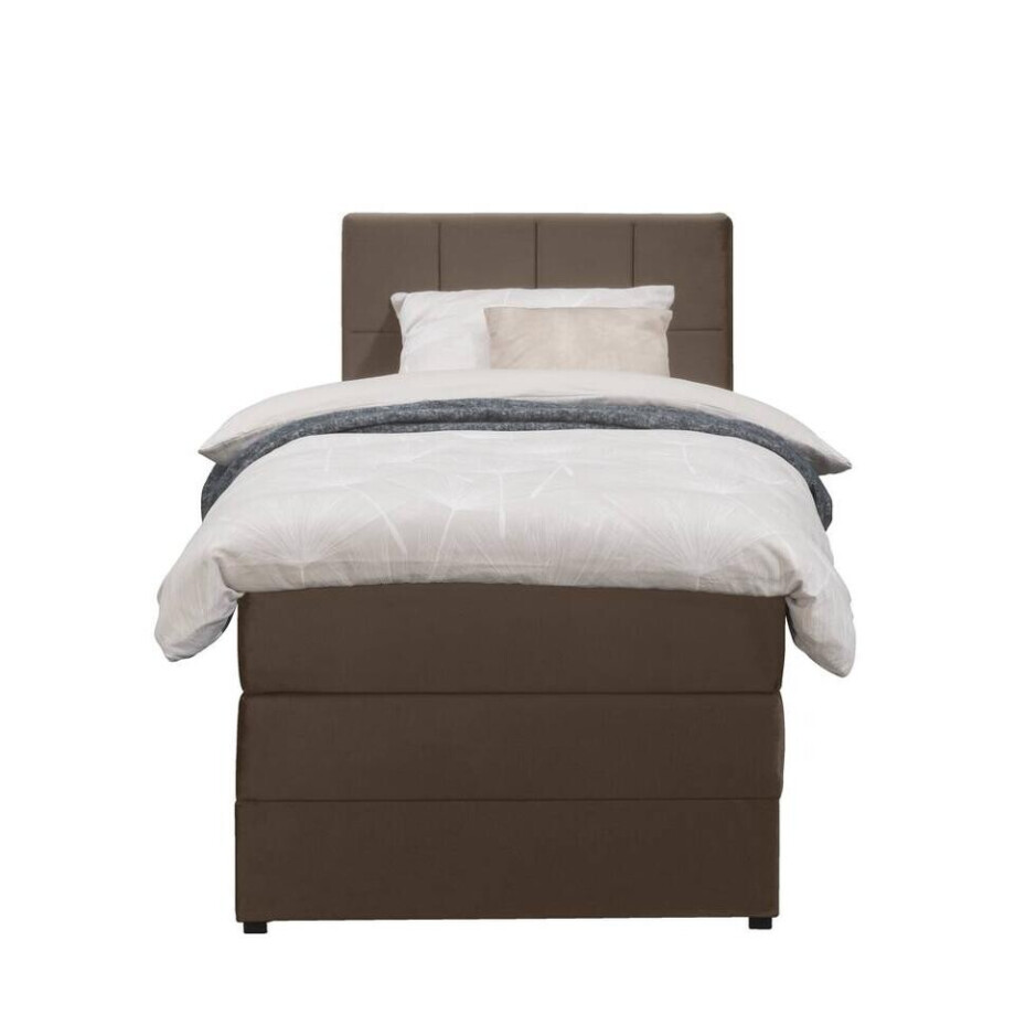 Leen Bakker - Boxspring Met Opbergruimte Liv Geblokt - 90x200 Cm - Stof/Velvet - Bruin Leen Bakker - Boxspring Met Opbergruimte Liv Geblokt - 90x200 Cm - Stof/Velvet - Bruin afbeelding 1