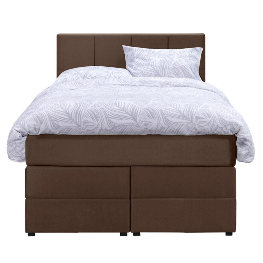 Leen Bakker - Boxspring Met Opbergruimte Liv Geblokt - 120x200 Cm - Stof/Velvet - Bruin Leen Bakker - Boxspring Met Opbergruimte Liv Geblokt - 120x200 Cm - Stof/Velvet - Bruin afbeelding 1