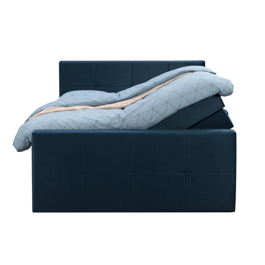 Leen Bakker - Boxspring Met Opbergruimte En Voetbord Liv Geblokt - 160x200cm - Stof/Velvet - Blauw Leen Bakker - Boxspring Met Opbergruimte En Voetbord Liv Geblokt - 160x200cm - Stof/Velvet - Blauw afbeelding 1