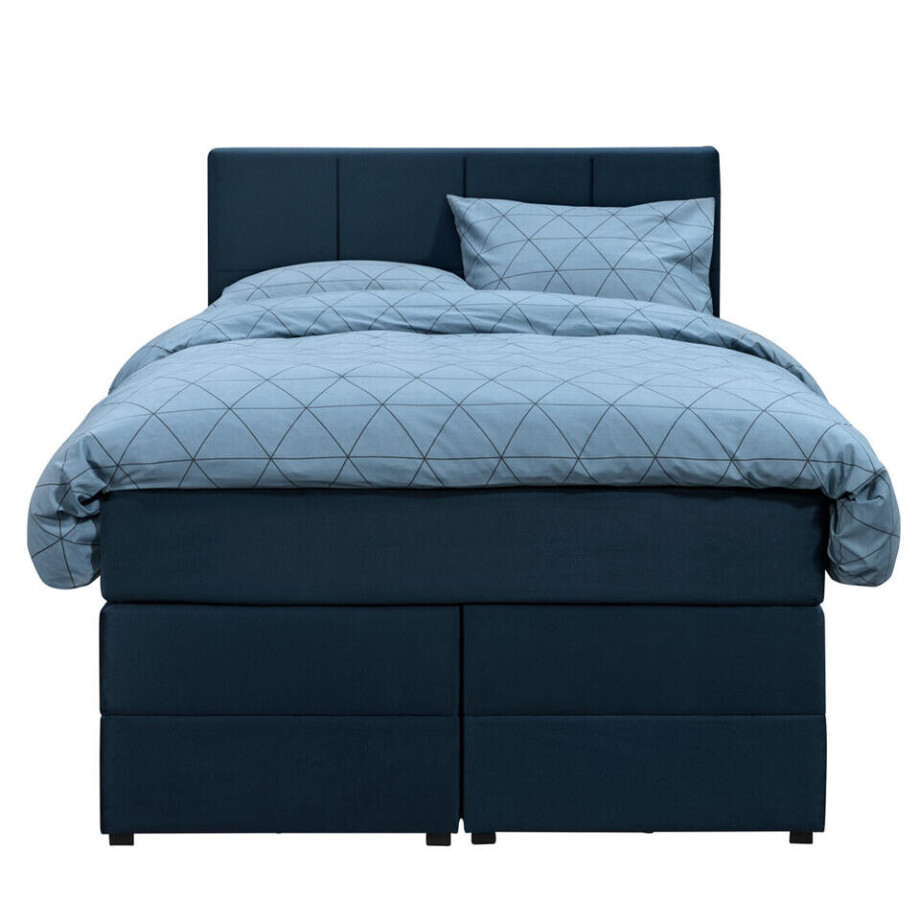 Leen Bakker - Boxspring Met Opbergruimte Liv Geblokt - 120x200 Cm - Stof/Velvet - Blauw Leen Bakker - Boxspring Met Opbergruimte Liv Geblokt - 120x200 Cm - Stof/Velvet - Blauw afbeelding 1