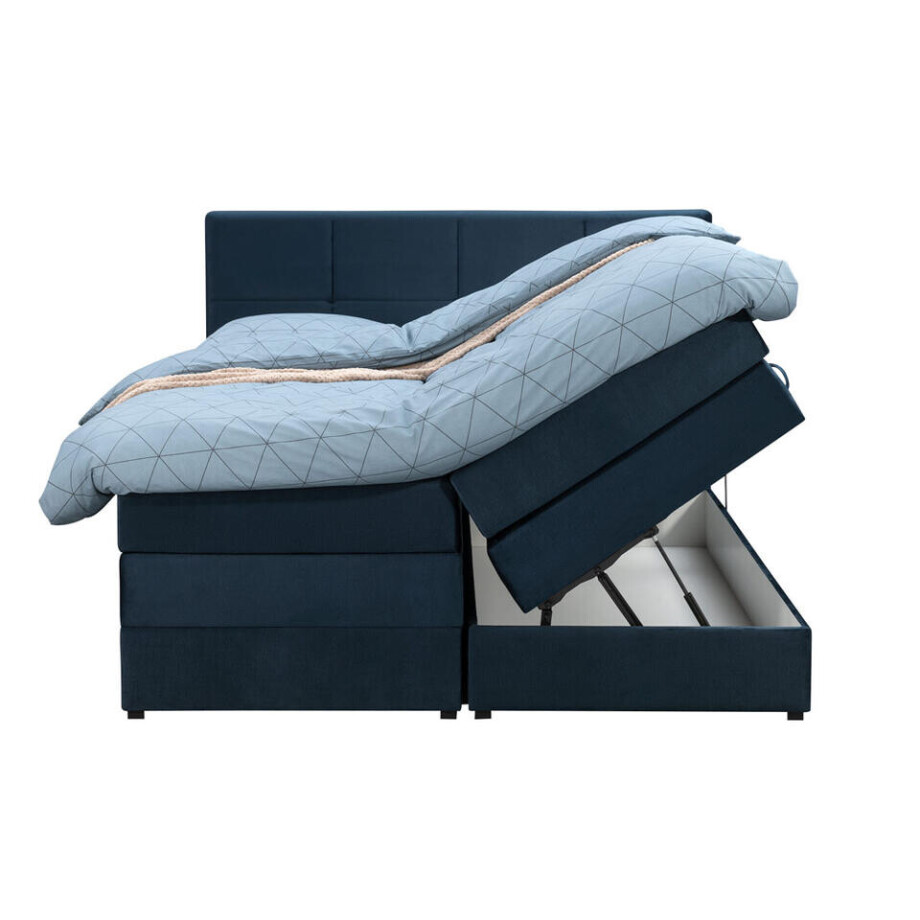 Leen Bakker - Boxspring Met Opbergruimte Liv Geblokt - 180x200 Cm - Stof/Velvet - Blauw Leen Bakker - Boxspring Met Opbergruimte Liv Geblokt - 180x200 Cm - Stof/Velvet - Blauw afbeelding 1