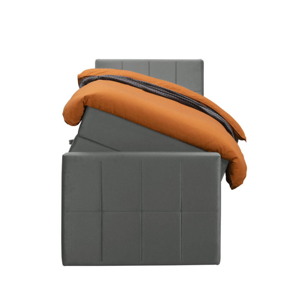 Leen Bakker - Boxspring Met Opbergruimte En Voetbord Liv Geblokt - 90x200cm - Stof/Velvet - Grijs afbeelding 1