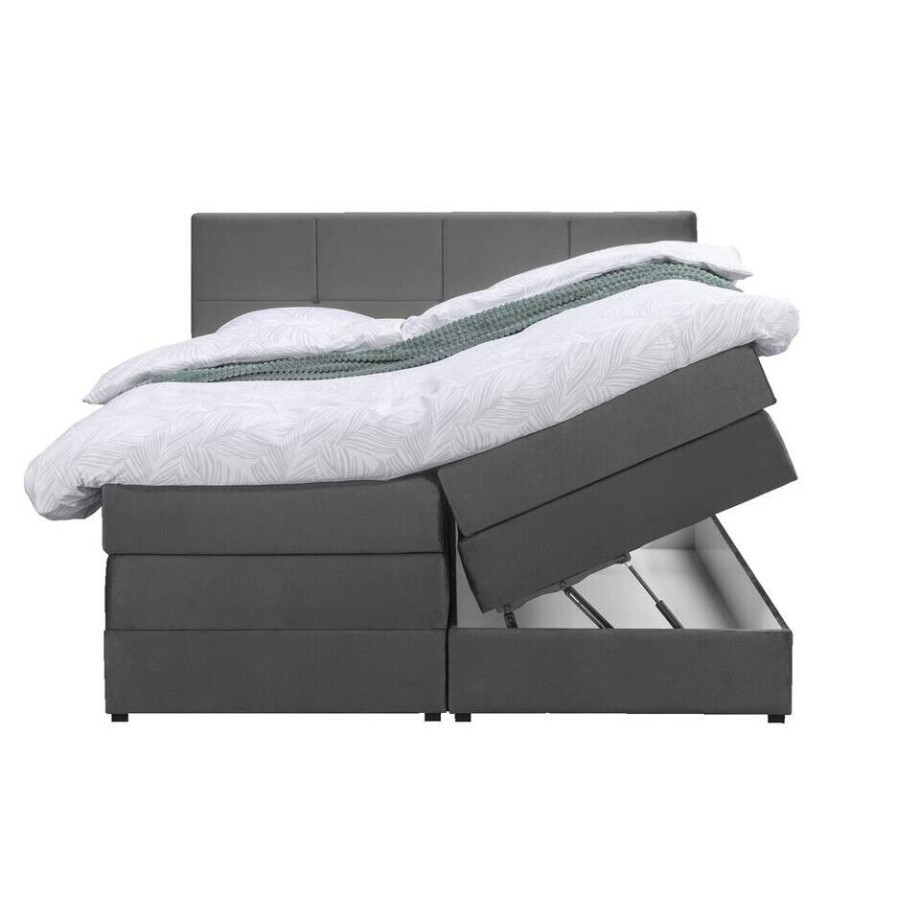 Leen Bakker - Boxspring Met Opbergruimte Liv Geblokt - 140x200 Cm - Stof/Velvet - Grijs Leen Bakker - Boxspring Met Opbergruimte Liv Geblokt - 140x200 Cm - Stof/Velvet - Grijs afbeelding 1