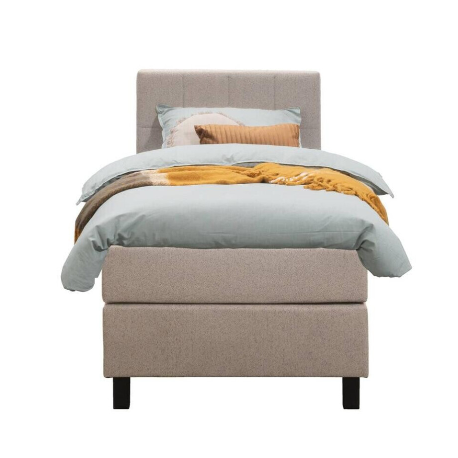 Leen Bakker - Boxspring Liv Geblokt - 90x200 Cm - Vierkante Poot - Stof - Beige Leen Bakker - Boxspring Liv Geblokt - 90x200 Cm - Vierkante Poot - Stof - Beige afbeelding 1
