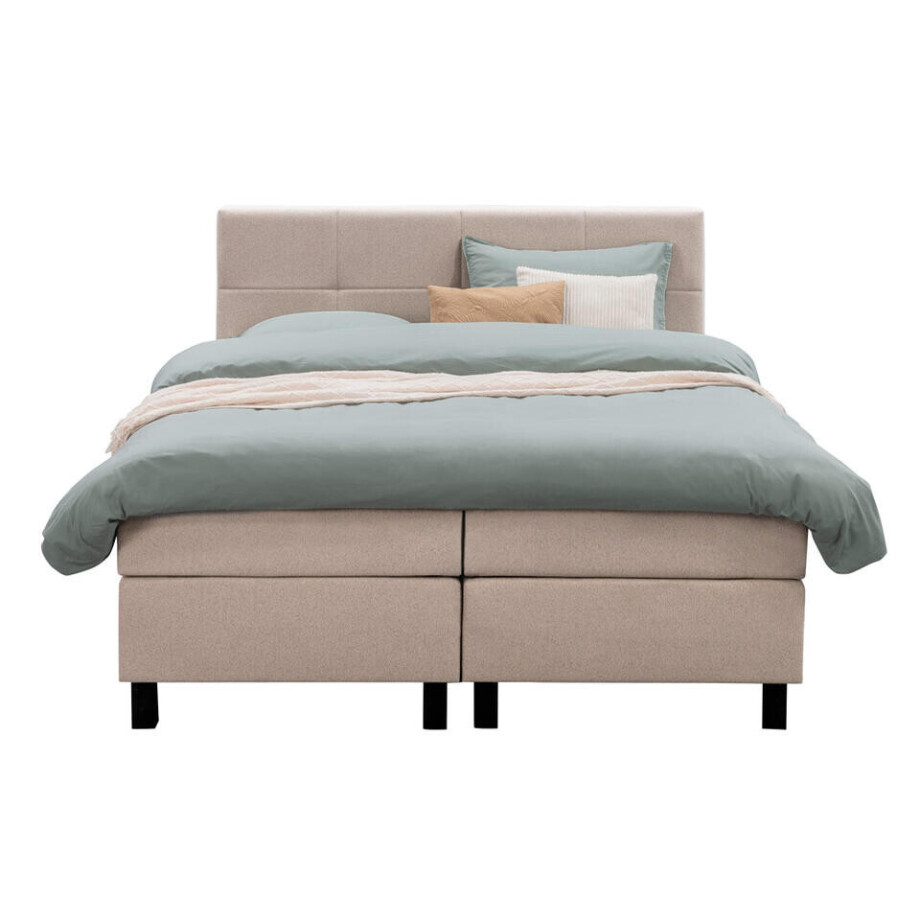 Leen Bakker - Boxspring Liv Geblokt - 160x200 Cm - Vierkante Poot - Stof - Beige Leen Bakker - Boxspring Liv Geblokt - 160x200 Cm - Vierkante Poot - Stof - Beige afbeelding 1