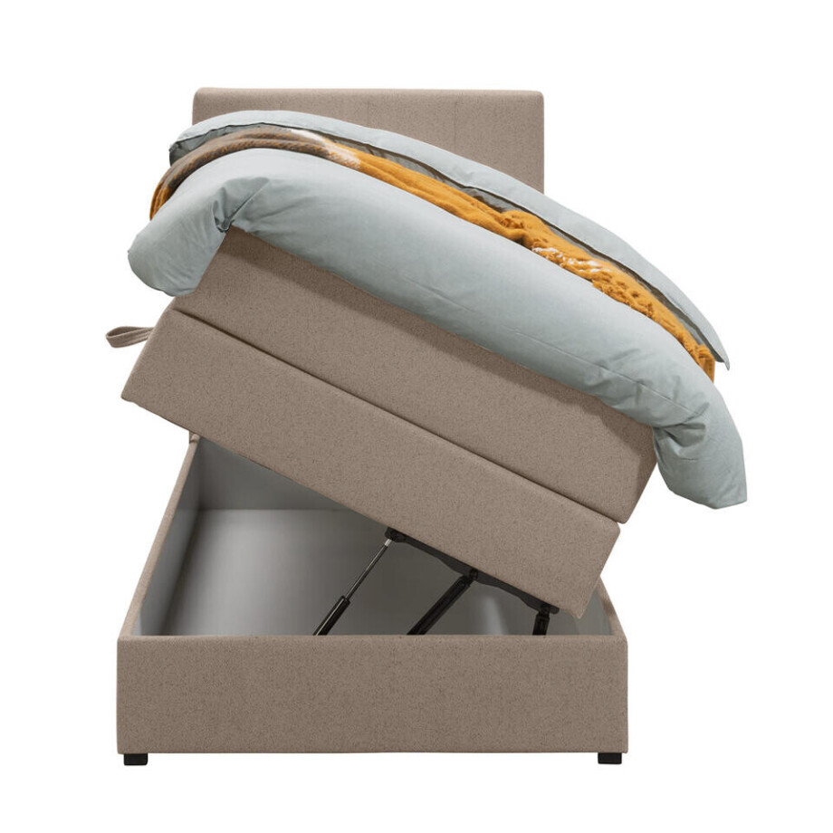 Leen Bakker - Boxspring Met Opbergruimte Liv Geblokt - 90x200 Cm - Stof - Beige Leen Bakker - Boxspring Met Opbergruimte Liv Geblokt - 90x200 Cm - Stof - Beige afbeelding 1