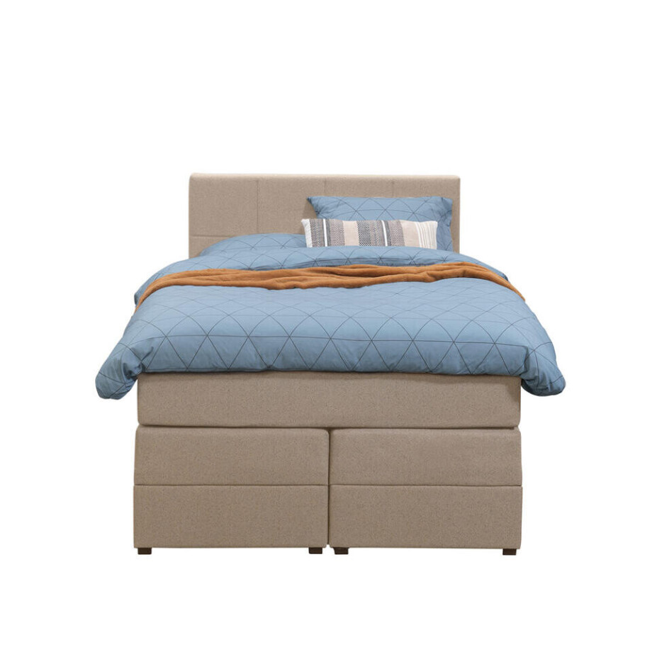 Leen Bakker - Boxspring Met Opbergruimte Liv Geblokt - 120x200 Cm - Stof - Beige afbeelding 1