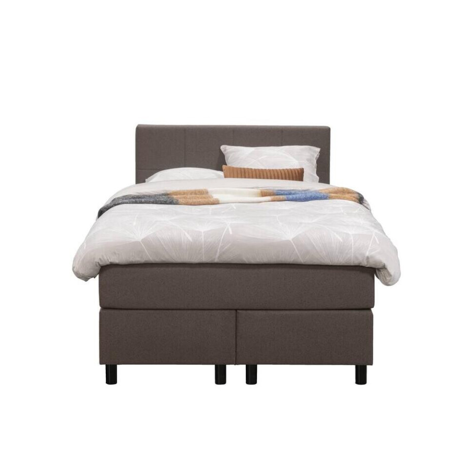Leen Bakker - Boxspring Liv Geblokt - Donker - 120x200 Cm - Ronde Poot - Stof - Bruin Leen Bakker - Boxspring Liv Geblokt - Donker - 120x200 Cm - Ronde Poot - Stof - Bruin afbeelding 1