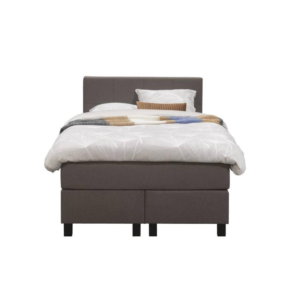 Leen Bakker - Boxspring Liv Geblokt - Donker - 120x200 Cm - Vierkante Poot - Stof - Bruin Leen Bakker - Boxspring Liv Geblokt - Donker - 120x200 Cm - Vierkante Poot - Stof - Bruin afbeelding 1