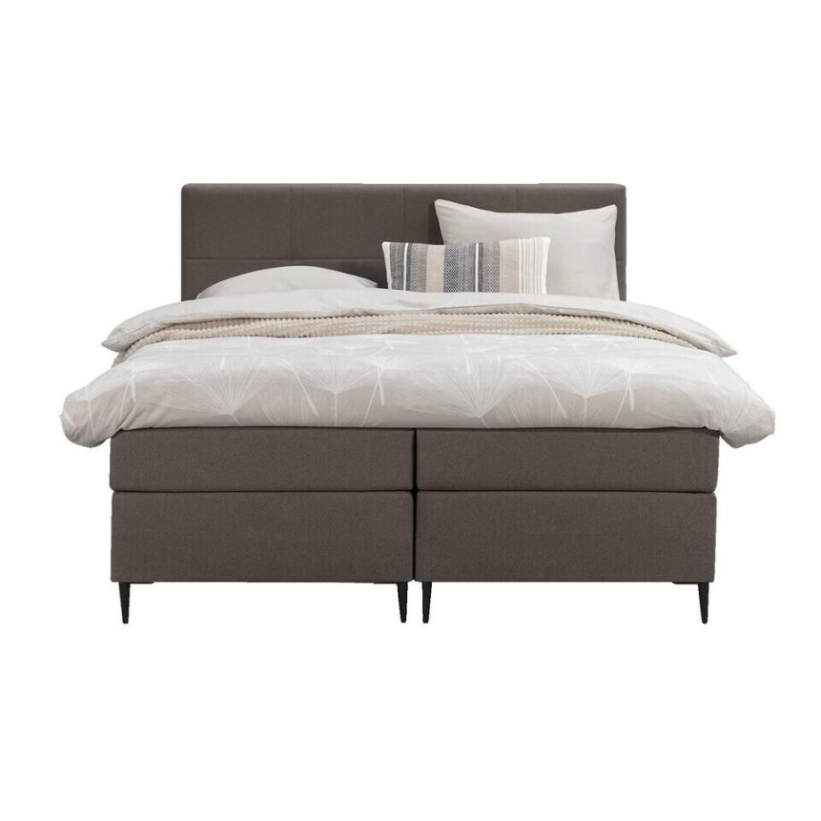 Leen Bakker - Boxspring Liv Geblokt - Donker - 160x200 Cm - Slanke Poot - Stof - Bruin Leen Bakker - Boxspring Liv Geblokt - Donker - 160x200 Cm - Slanke Poot - Stof - Bruin afbeelding 1