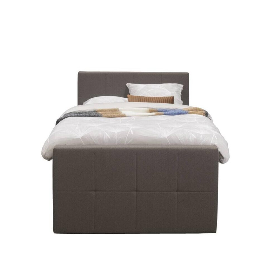 Leen Bakker - Boxspring Met Opbergruimte En Voetbord Liv Geblokt - Donker - 120x200cm - Stof - Bruin Leen Bakker - Boxspring Met Opbergruimte En Voetbord Liv Geblokt - Donker - 120x200cm - Stof - Bruin afbeelding 1