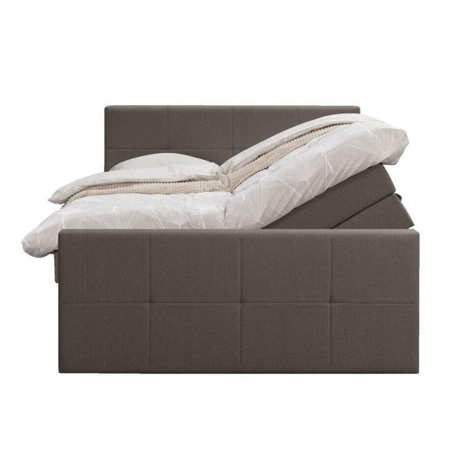 Leen Bakker - Boxspring Met Opbergruimte En Voetbord Liv Geblokt - Donker - 180x200cm - Stof - Bruin Leen Bakker - Boxspring Met Opbergruimte En Voetbord Liv Geblokt - Donker - 180x200cm - Stof - Bruin afbeelding 1