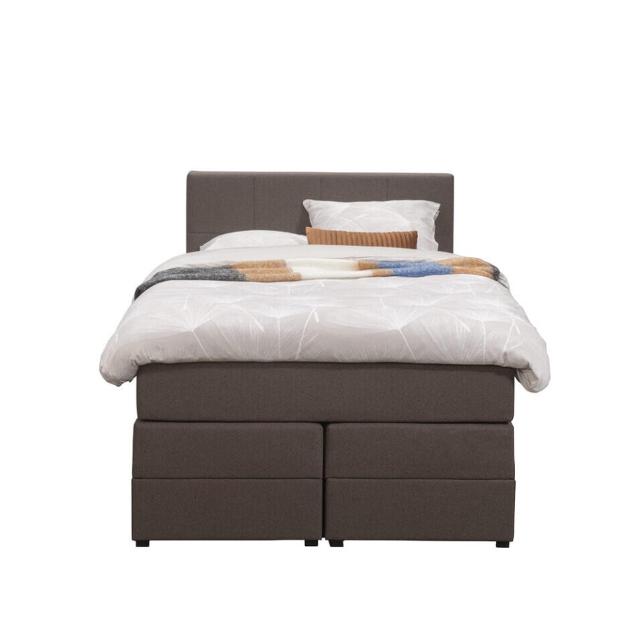 Leen Bakker - Boxspring Met Opbergruimte Liv Geblokt - Donker - 120x200 Cm - Stof - Bruin Leen Bakker - Boxspring Met Opbergruimte Liv Geblokt - Donker - 120x200 Cm - Stof - Bruin afbeelding 1