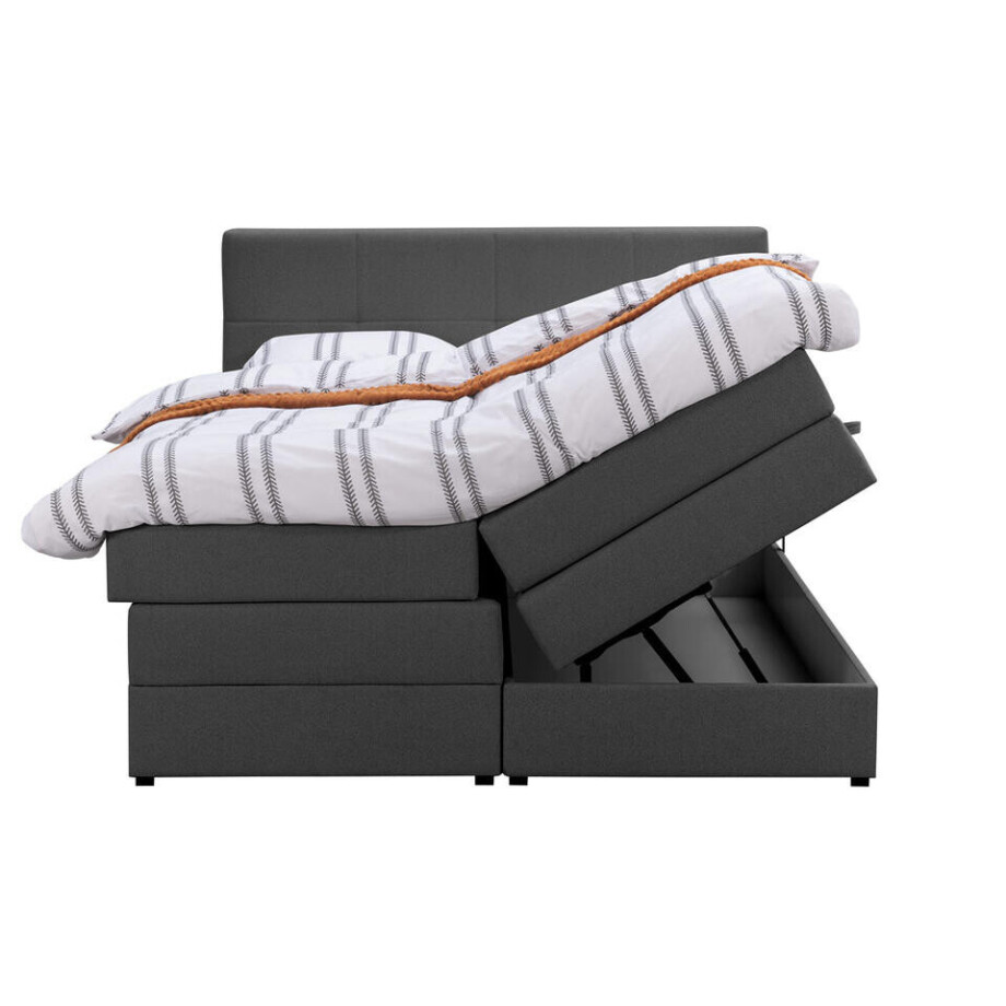 Leen Bakker - Boxspring Met Opbergruimte Liv Geblokt - Antraciet - 140x200 Cm - Stof - Grijs afbeelding 1