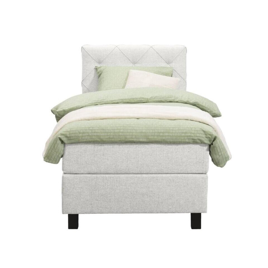 Leen Bakker - Boxspring Liv Geruit - Ecru - 90x200 Cm - Vierkante Poot - Stof - Crème afbeelding 1