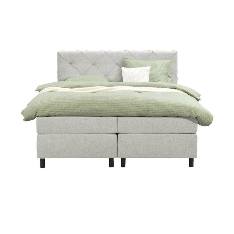 Leen Bakker - Boxspring Liv Geruit - Ecru - 180x200 Cm - Ronde Poot - Stof - Crème Leen Bakker - Boxspring Liv Geruit - Ecru - 180x200 Cm - Ronde Poot - Stof - Crème afbeelding 1