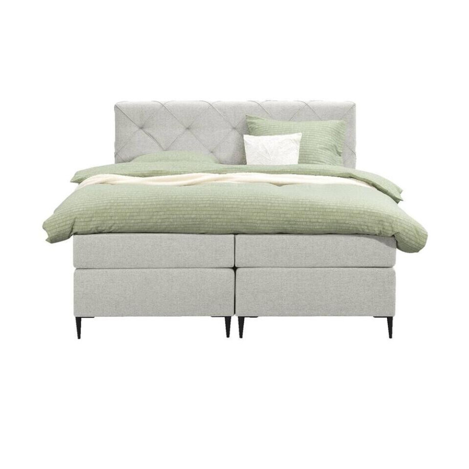 Leen Bakker - Boxspring Liv Geruit - Ecru - 180x200 Cm - Slanke Poot - Stof - Crème Leen Bakker - Boxspring Liv Geruit - Ecru - 180x200 Cm - Slanke Poot - Stof - Crème afbeelding 1