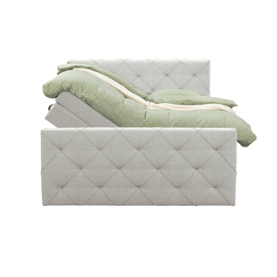 Leen Bakker - Boxspring Met Opbergruimte En Voetbord Liv Geruit - Ecru - 180x200cm - Stof - Crème Leen Bakker - Boxspring Met Opbergruimte En Voetbord Liv Geruit - Ecru - 180x200cm - Stof - Crème afbeelding 1