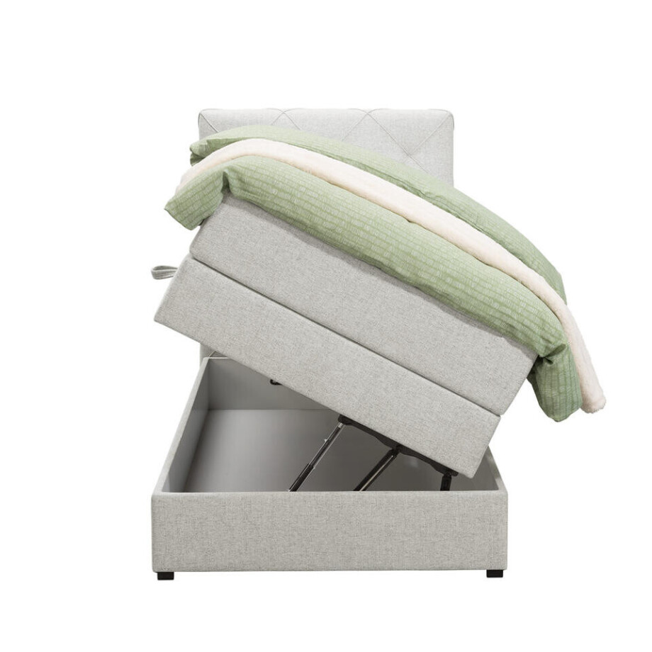 Leen Bakker - Boxspring Met Opbergruimte Liv Geruit - Ecru - 90x200 Cm - Stof - Crème afbeelding 1