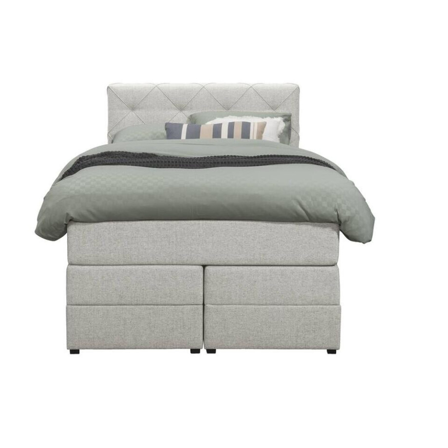 Leen Bakker - Boxspring Met Opbergruimte Liv Geruit - Ecru - 120x200 Cm - Stof - Crème Leen Bakker - Boxspring Met Opbergruimte Liv Geruit - Ecru - 120x200 Cm - Stof - Crème afbeelding 1