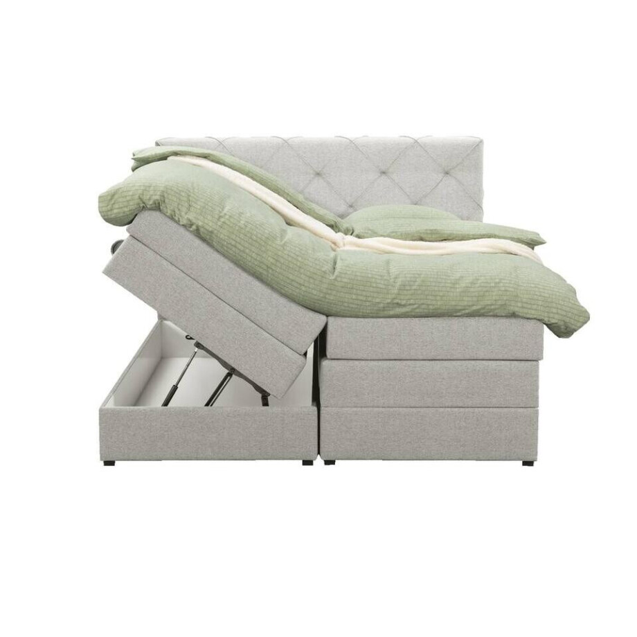 Leen Bakker - Boxspring Met Opbergruimte Liv Geruit - Ecru - 140x200 Cm - Stof - Crème Leen Bakker - Boxspring Met Opbergruimte Liv Geruit - Ecru - 140x200 Cm - Stof - Crème afbeelding 1