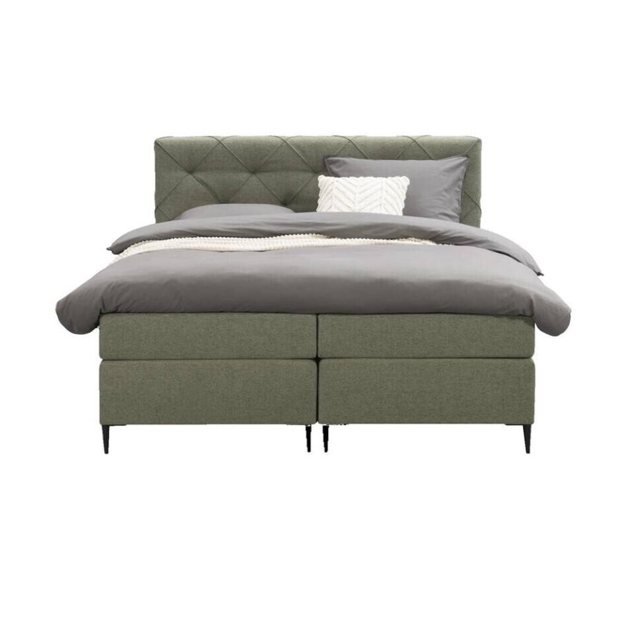 Leen Bakker - Boxspring Liv Geruit - 160x200 Cm - Slanke Poot - Stof - Groen Leen Bakker - Boxspring Liv Geruit - 160x200 Cm - Slanke Poot - Stof - Groen afbeelding 1